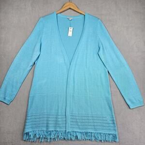Talbots Cardigan Sweater Women Sz Large Light Blue Open Front Beachy Office